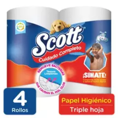 SCOTT - Papel Higiénico Scott Cuidado Completo Triple Hoja 4 Rollos