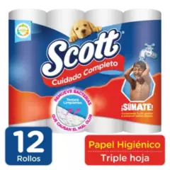 SCOTT - Papel Higiénico Scott Cuidado Completo Triple Hoja 12 Rollos