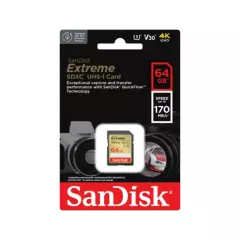 SANDISK - Memoria SD 64gb Sandisk Extreme 170 mb/s uhs-i c10 u3 v30 4k