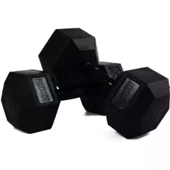 PRECISION - HEX RUBBER DUMBBELL 35 LBS. W/SILVER CHROME HANDLE & PRECISION LOGO (MOULDED)