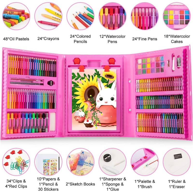 Set Colores Kit Colorear 208 pcs Juego Arte Dibujo Creativo Infantil -  Canela Hogar