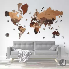 GENERICO - Mapa Del Mundo Mapamundi 3d En Madera 120 cm x 70 cm