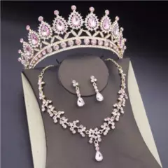 GENERICO - Set Corona Tiara Collar Y Aretes Cristal Mujer Quinceañeras