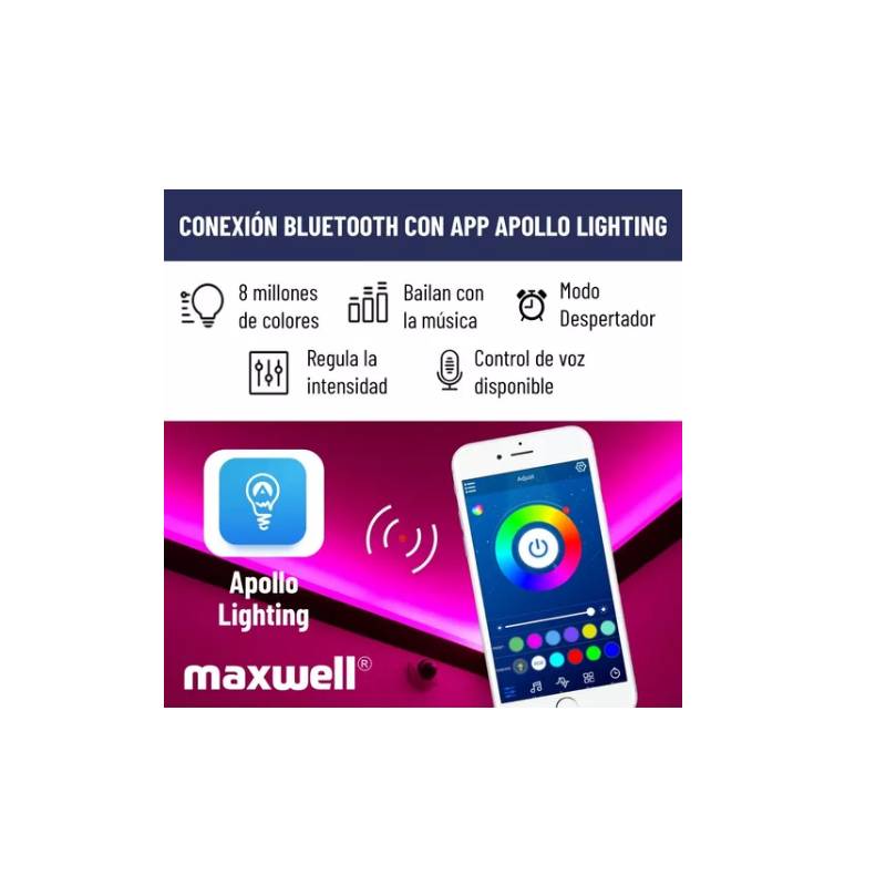 Cinta Tira Luces Led Rgb Wifi 10 Metros Total App + Conector MAXWELL