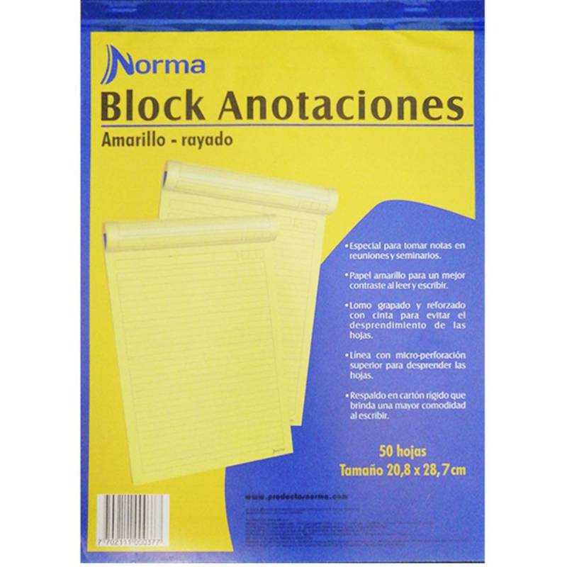 Block Amarillo Carta En Lineas X 50 Hojas Norma Norma Kamali 2262