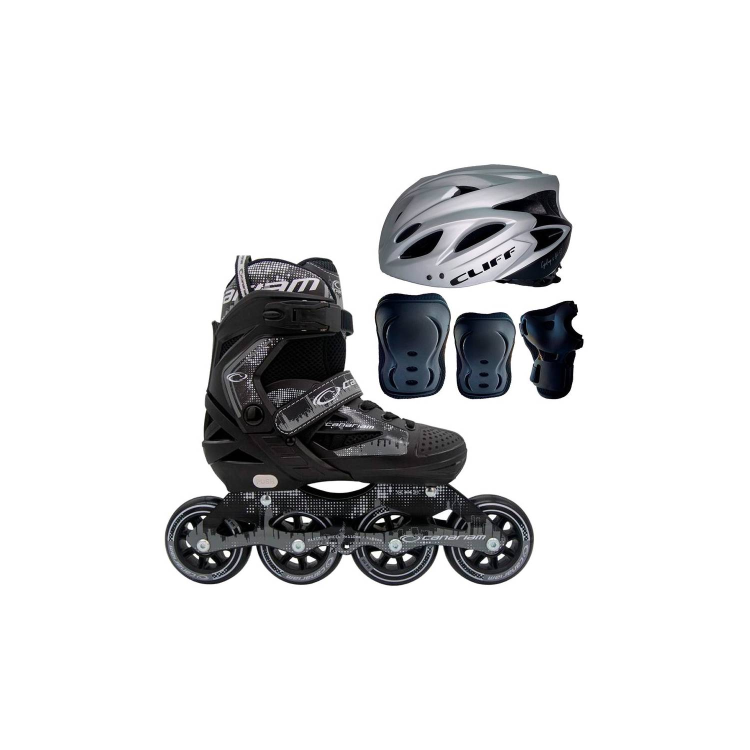 Patines Canariam RollerTeam Gris + Kit de protección C4 + Casco Cliff Sport  2.0