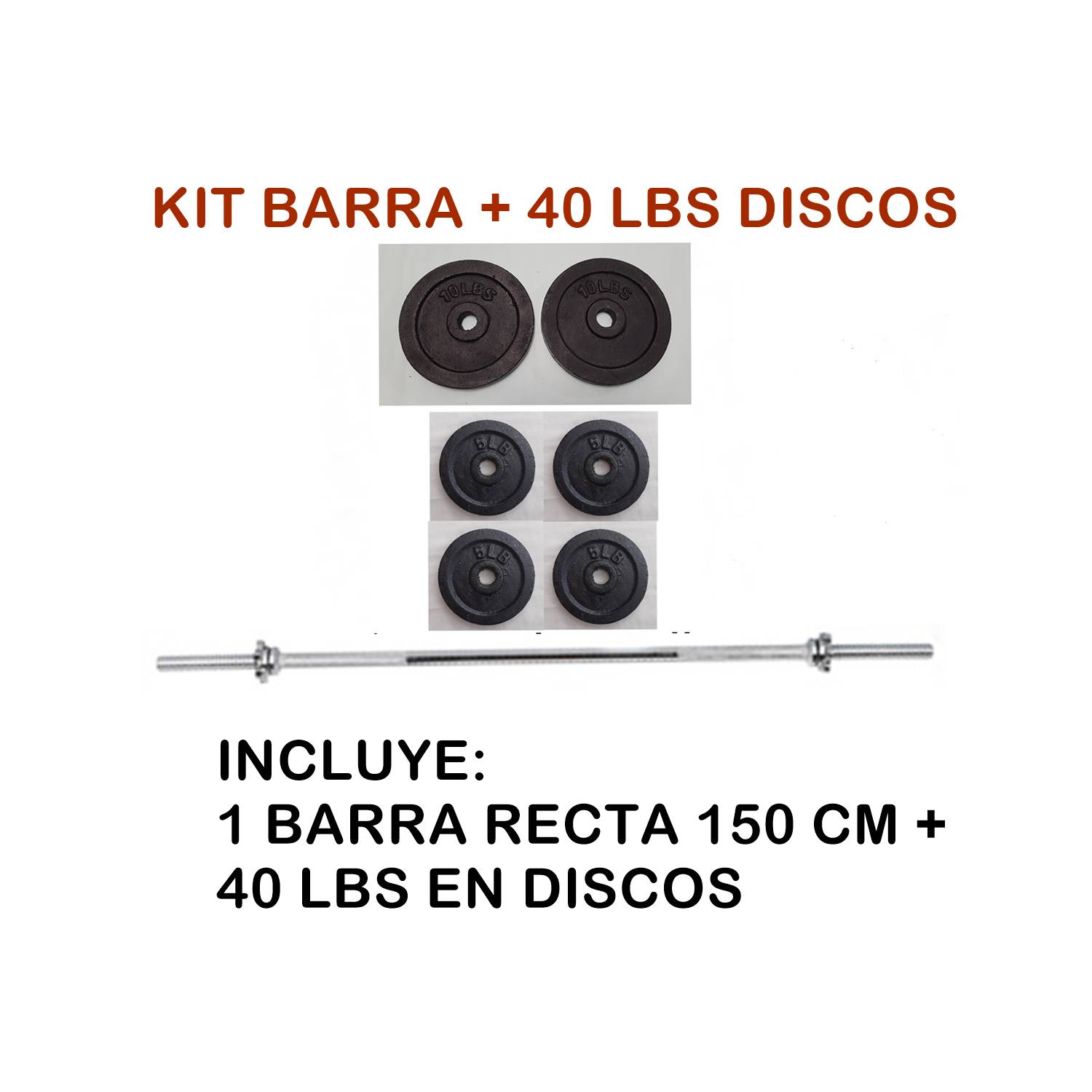 Kit Pesas 12 Discos Barra Recta Mancuernas y Discos 120 LBS Negro