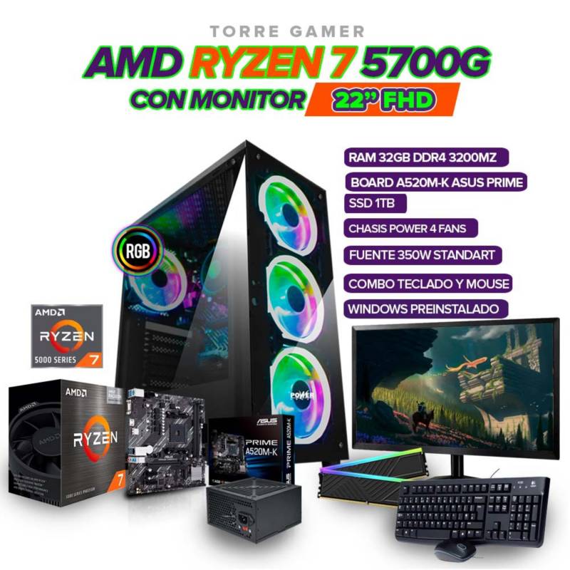 Pc De bureau Gamer Arena AMD RYZEN 3 8Go 256Go + Ecran LG 27