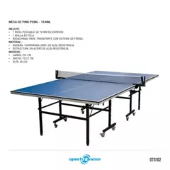 SPORT FITNESS - Mesa Ping Pong 18Mm  + Raquetas + Pelotas Ping Pong
