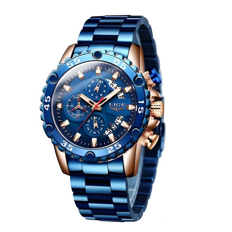 Reloj Lige Original Acero Cronografo Para Hombre LG9982C Azul Cobrizo