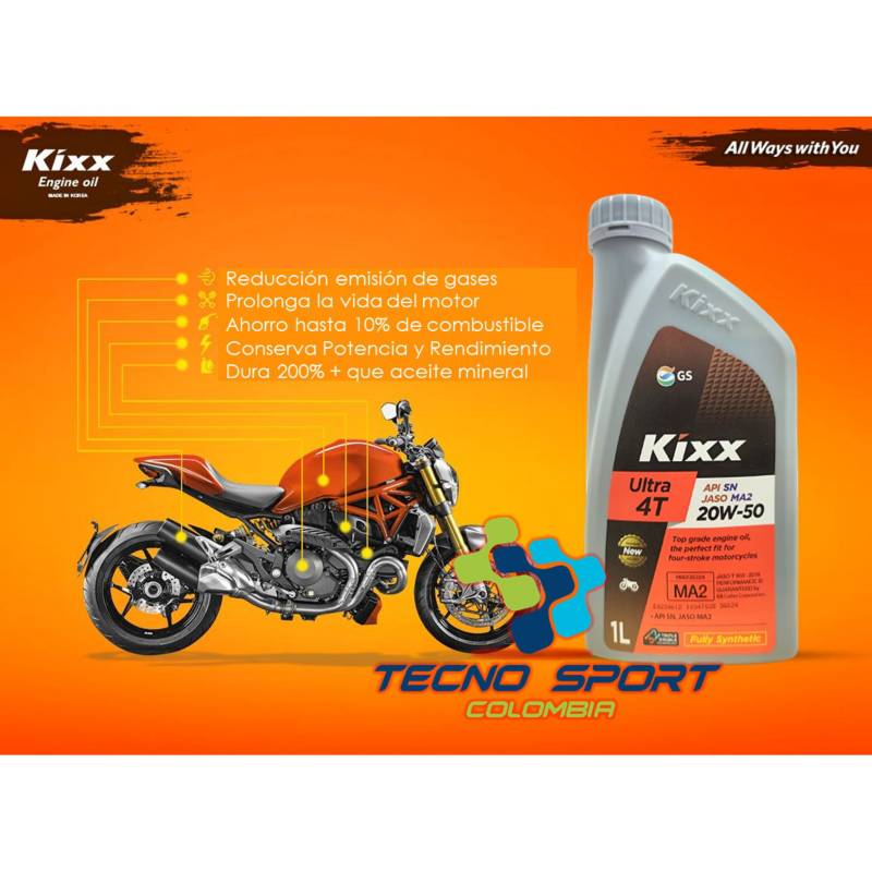 Aceite Kixx Moto 4t 20w50 Full Sintetico + Kit Cadena - Moto Repuestos