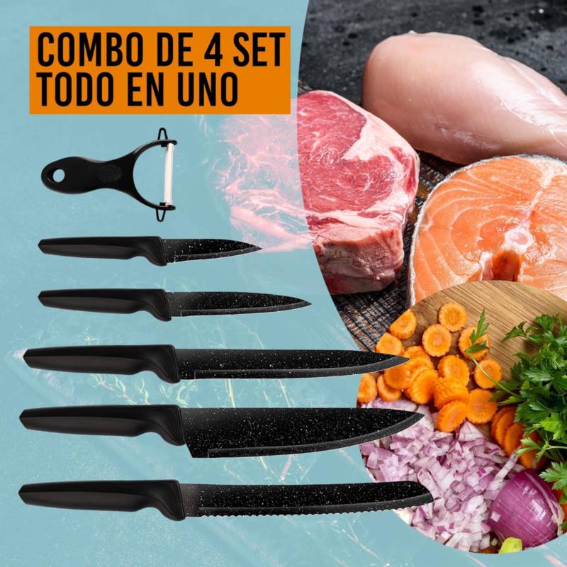 Set x4 Juegos de Cuchillos de Cocina + Pelador Papas CHEF MASTER