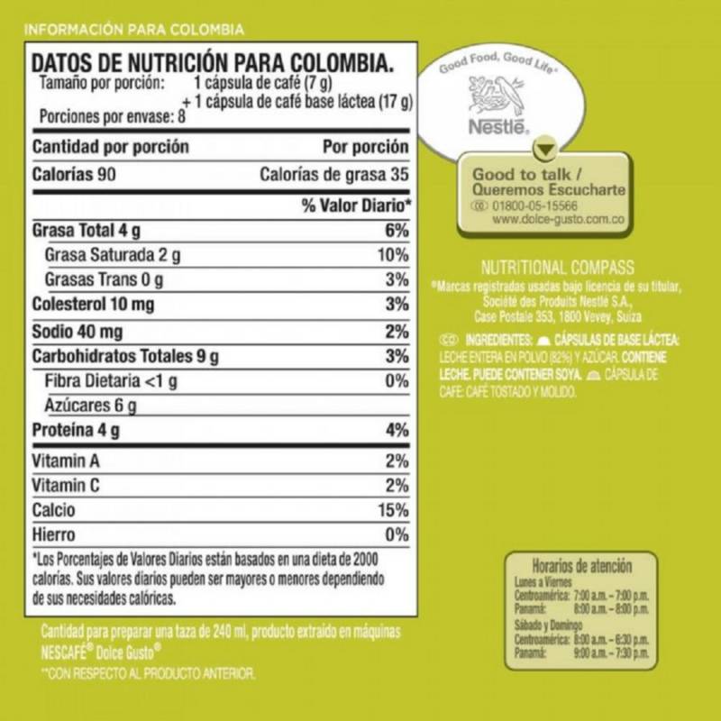 Calorías en Dolce Gusto Chococino e Información Nutricional