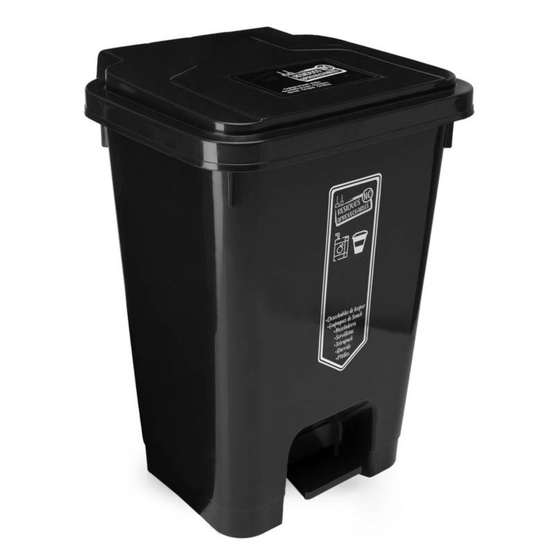 Caneca Reciclaje Grande 35l Plástica Papelera De Pedal Negra Energy Plus 7752