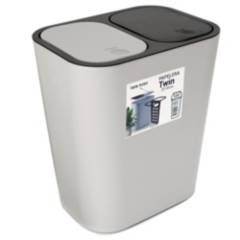 ENERGY PLUS - Cesto de basura 2 compartimientos papelera Push 20L Gris