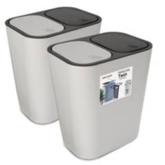 ENERGY PLUS - Kit: 2 papeleras de basura doble compartimiento Push Gris