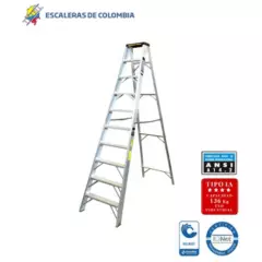 ESCALERAS DE COLOMBIA - Escalera Aluminio Tijera 10 Pasos / 3.00 Metros 102 Kg.