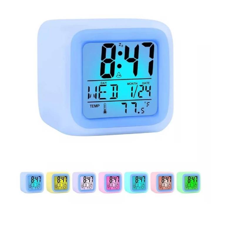 Reloj Despertador Tipo Cubo Alarma Con Luz Led Multicolor Digital GENERICO