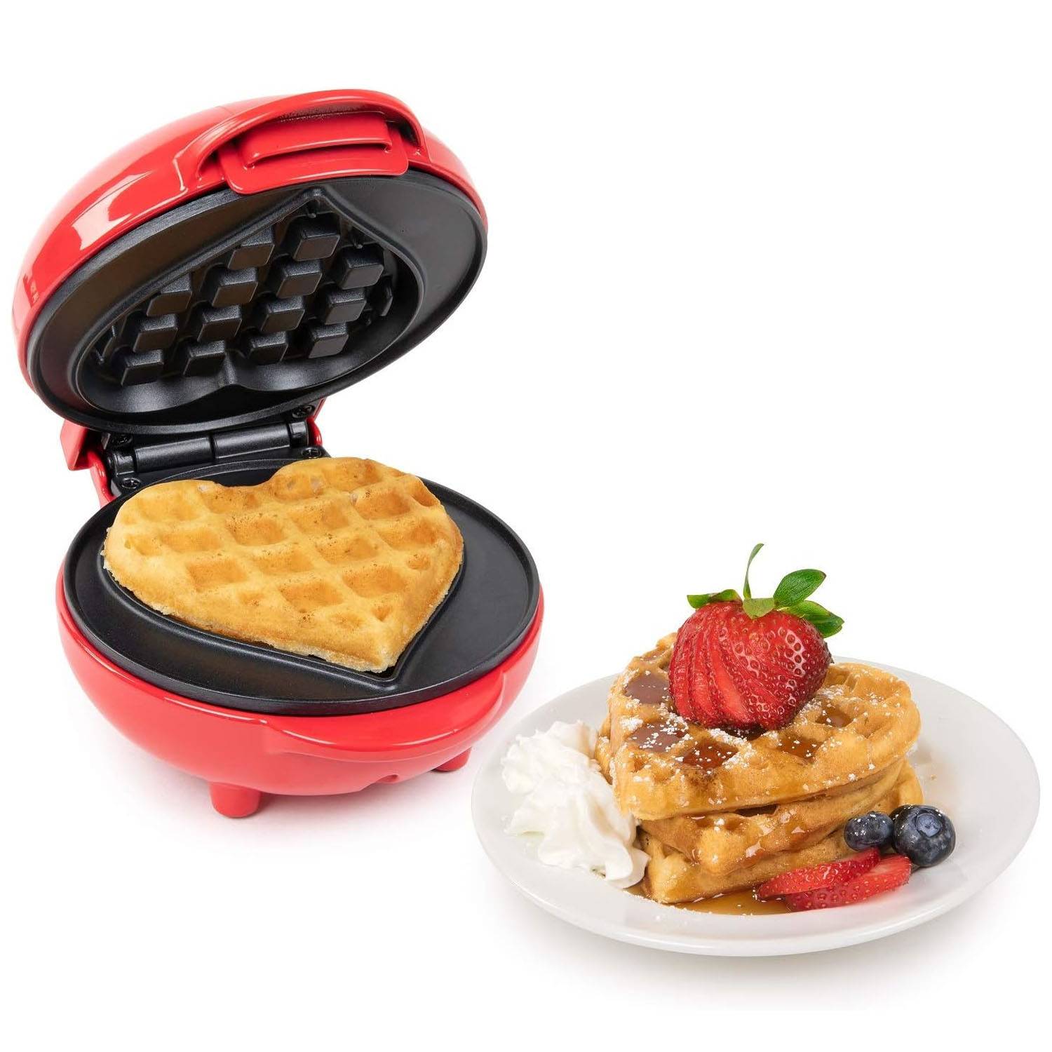  DASH Mini waflera en forma de corazón múltiple: seis mini  waffles, perfectos para familias, superficies antiadherentes dobles con  liberación rápida y fácil de limpiar - Corazón rojo