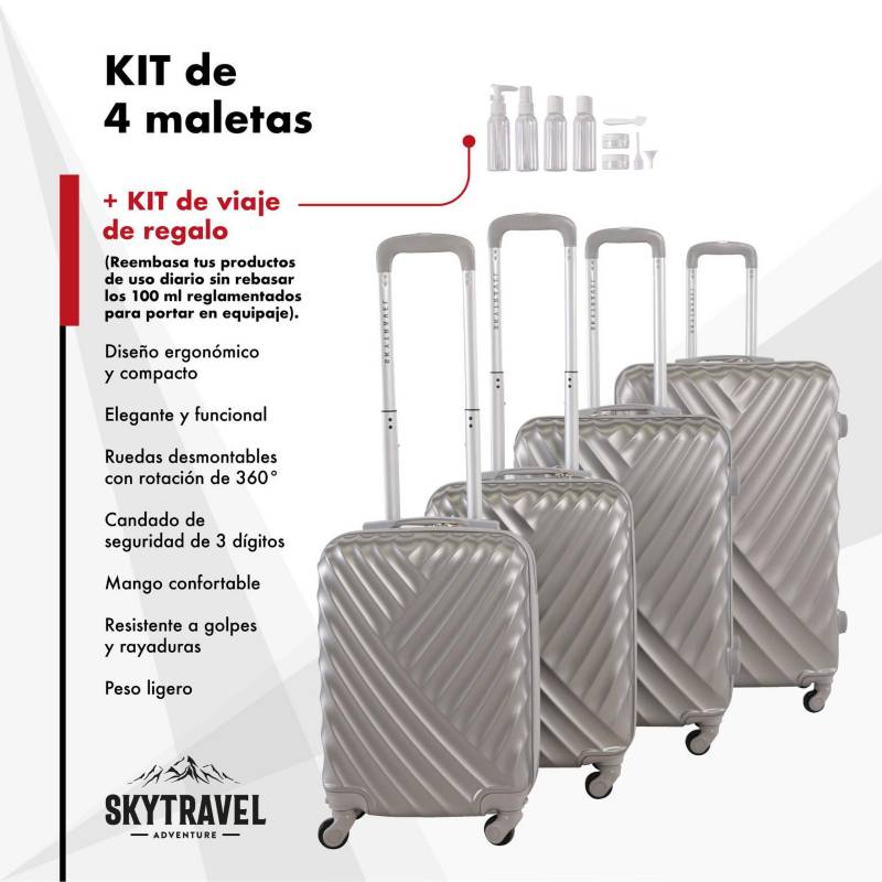 Maleta Viaje Set 3 Maletas Rigidas Ruedas Negro Avion Kit