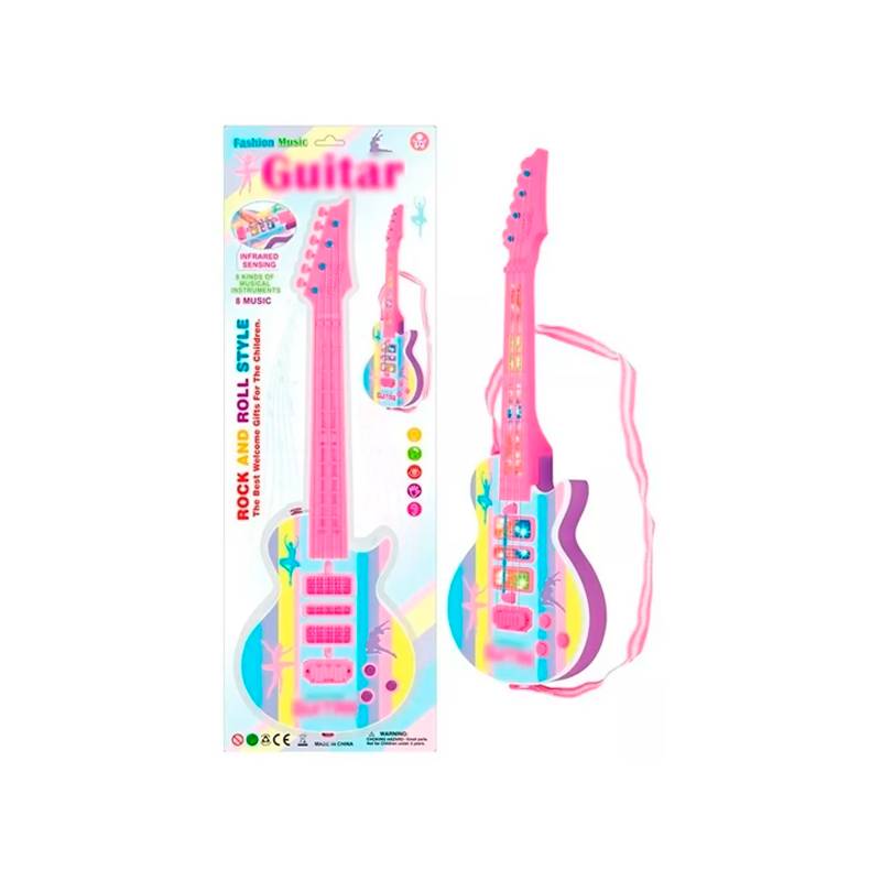 Guitarra Juguete Luces Fucsia Y Sonido Niñas + Baterias