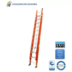 ESCALERAS DE COLOMBIA - ESCALERA EXTENSION FIBRA DE VIDRIO 24 PASOS / 7.4 METROS.