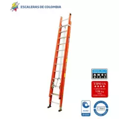 ESCALERAS DE COLOMBIA - Escalera Tipo Ia Extension Dieléctrica 24 Peldaños / 7.4 Mts.