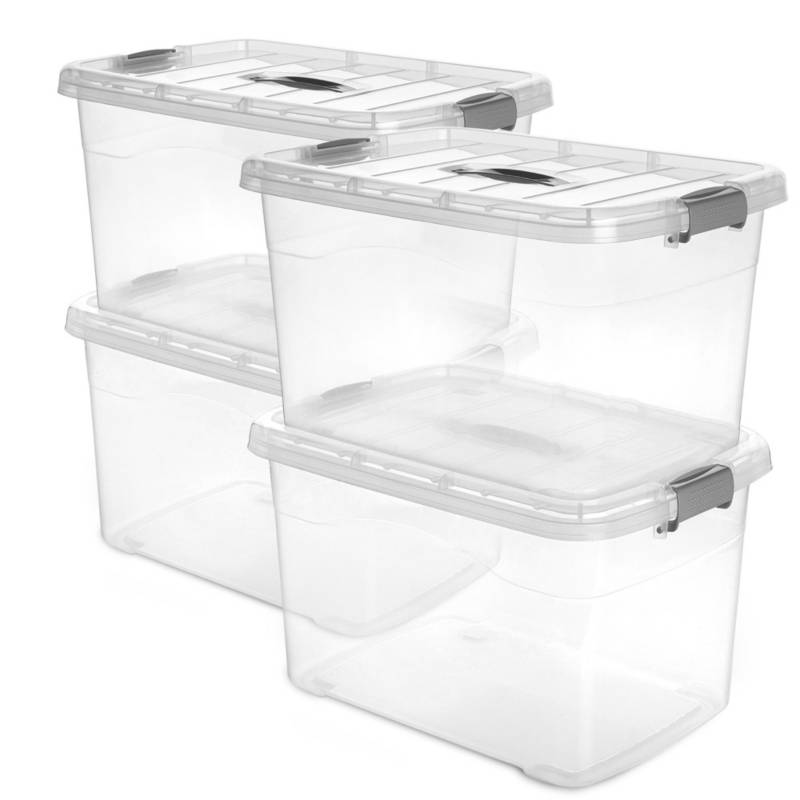 Kit 4 cajas organizadoras plásticas transparentes con tapa Azul