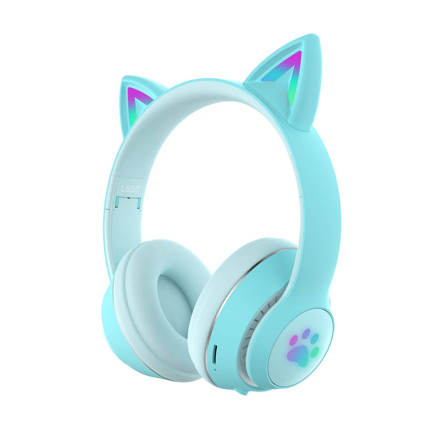 Audifonos Para Niña Con Orejas De Gato Iluminadas Bluetooth Morada