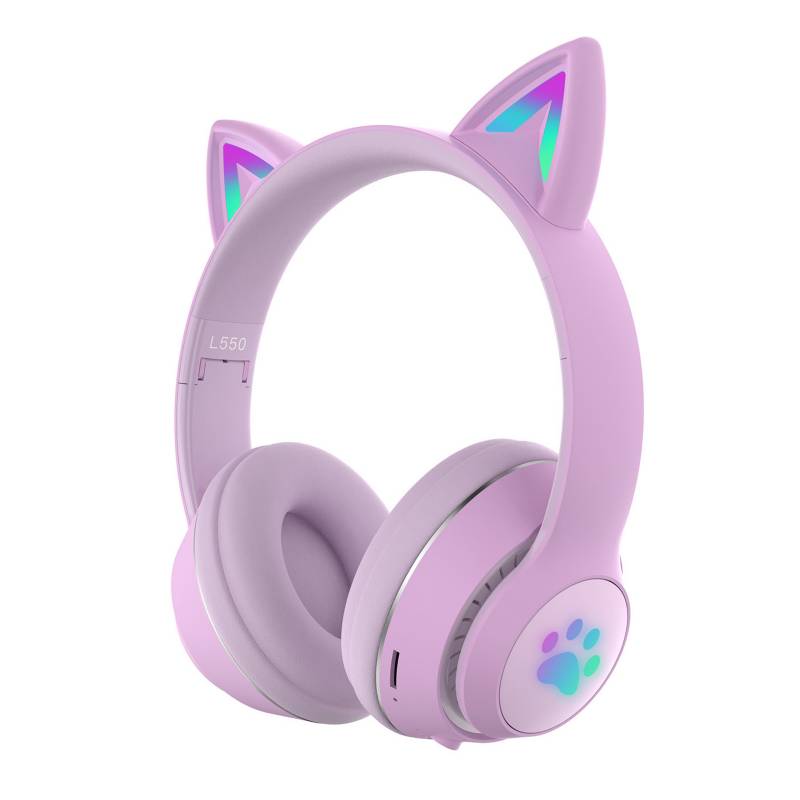 Auriculares inalámbricos con Bluetooth para niño y niña, audífonos con  astas y orejas de gato para