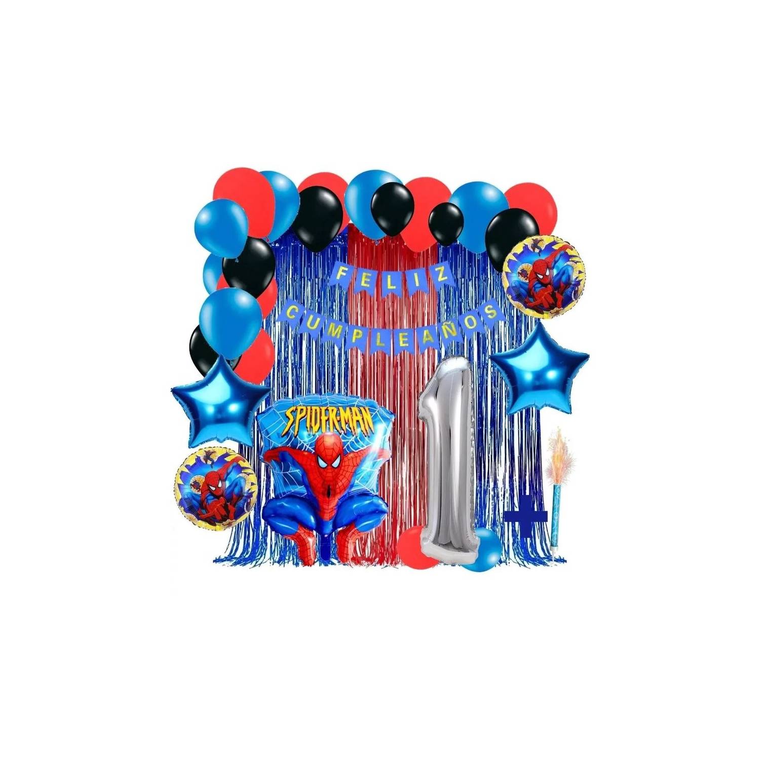 Kit decoración spiderman rojo azul cortina feliz cumpleaños GENERICO