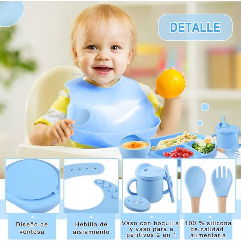 BEABA Vajilla de silicona de 4 piezas, juego de platos de bebé 100% de  silicona, cuencos para bebés, incluye plato para bebé, tazón para bebé,  taza
