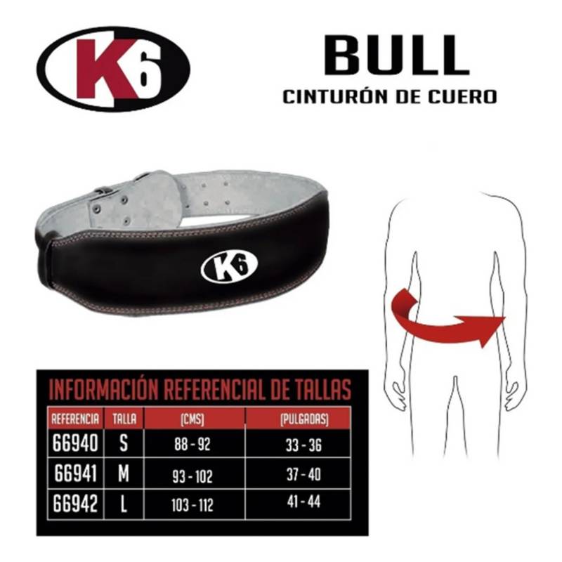Cinturon Cuero Levantamiento Pesas Gym Gimnasio K6 Bull+ Cro K6