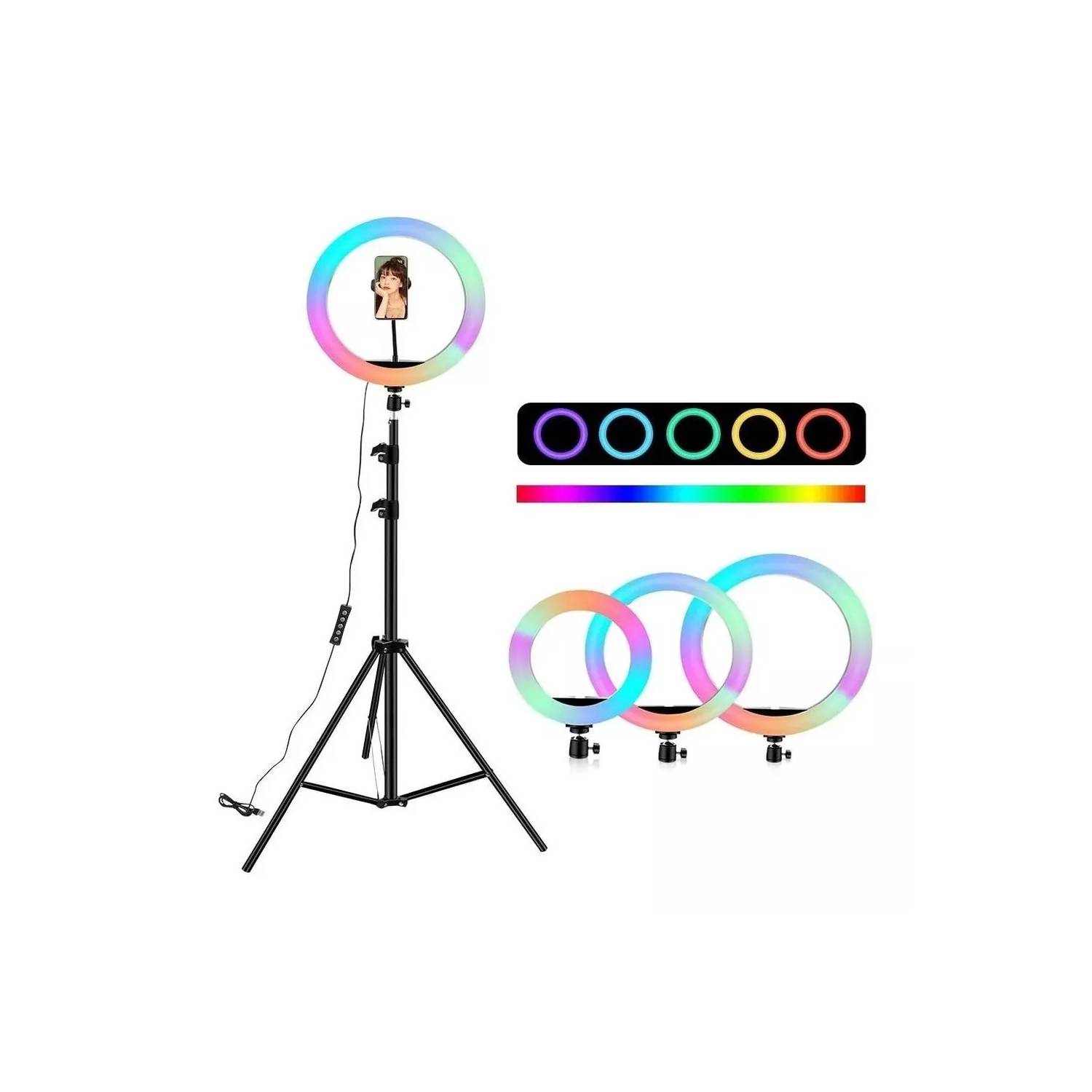 Aro de Luz 33 cm RGB Con Soporte Para Celular Y Tripode 2.10
