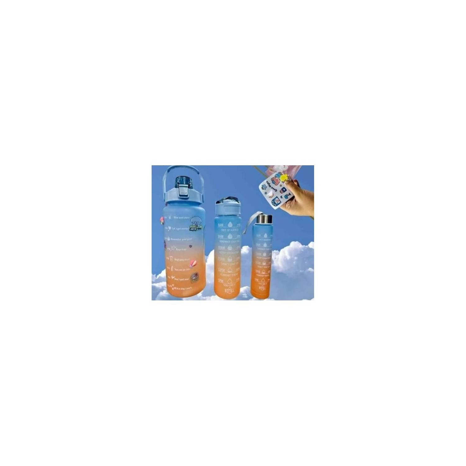 Kit Tres Termos Botella De Agua Motivacional Con Pitillo + Sticker