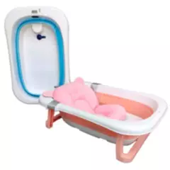 INDUHOGAR - Bañera tina para bebe plegable con termometro mas cojín azul