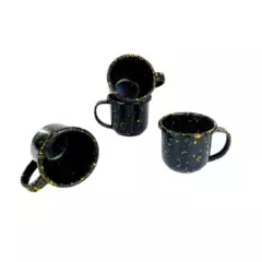 MACUIRA - Set 4 Mugs en Peltre 370ml Pietra Negro Chispas Amarillas