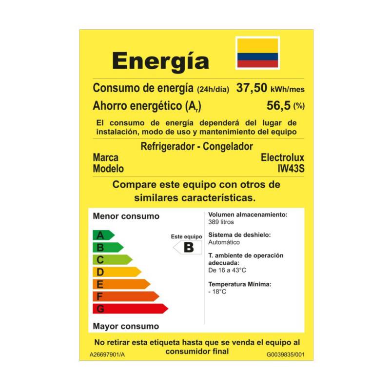 Nevera Congelador Superior Electrolux 390L Inverter con AutoSense Negra  IF43B ELECTROLUX