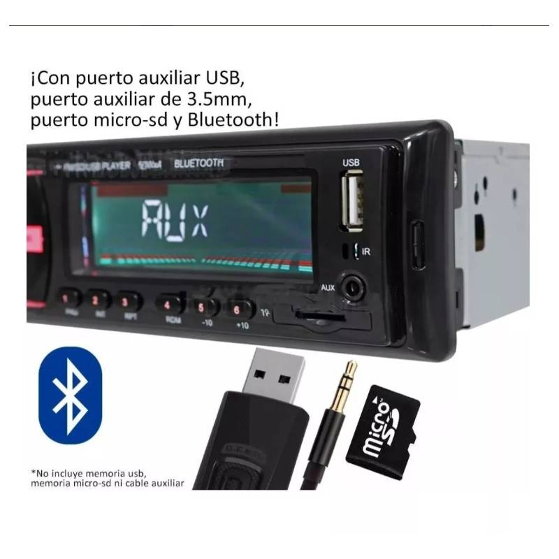 GENERICO Radio De Auto 1 Din Bluetooth Usb Mp3 Microsd Auxiliar