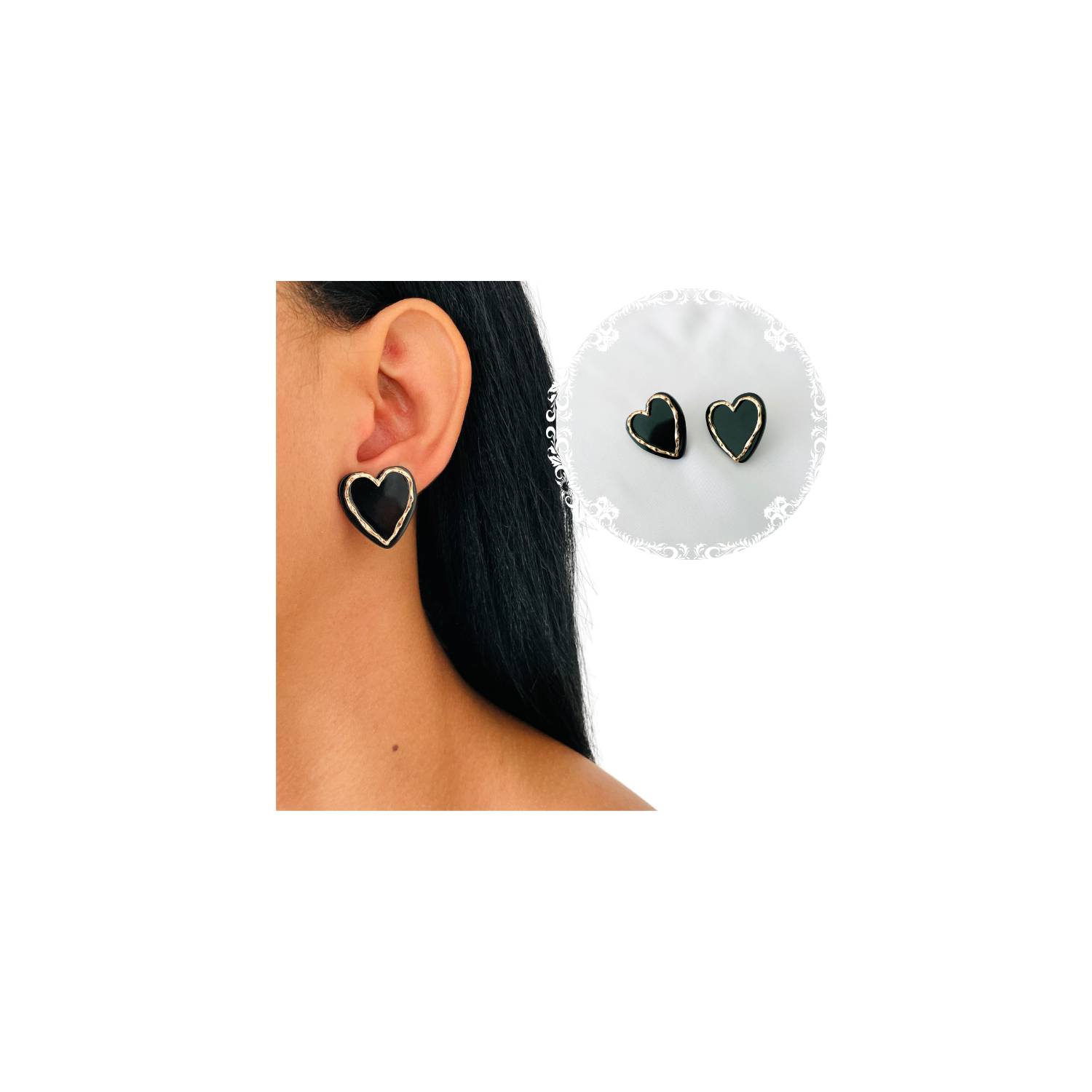 Aretes de Moda para Mujer Corazón Negro GENERICO