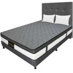DORMILANDIA - Combo colchón gris doble 140x190 resortado dublín base cama entera  cabecero  almohadas