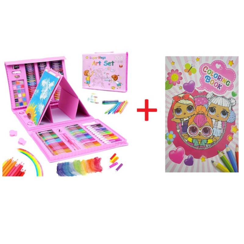 Kit De Colores 208 Piezas Juego Arte Y Dibujo Creativo Rosa