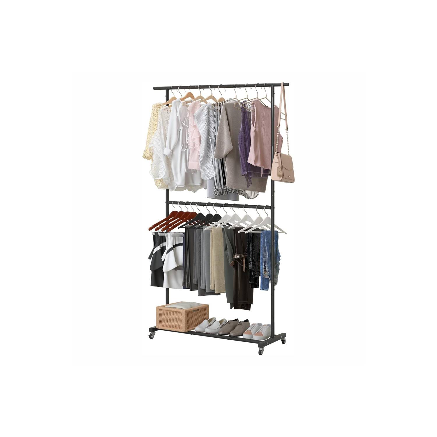 Rack Organizador Doble Para Ropa Ganchos Perchero Portátil Color