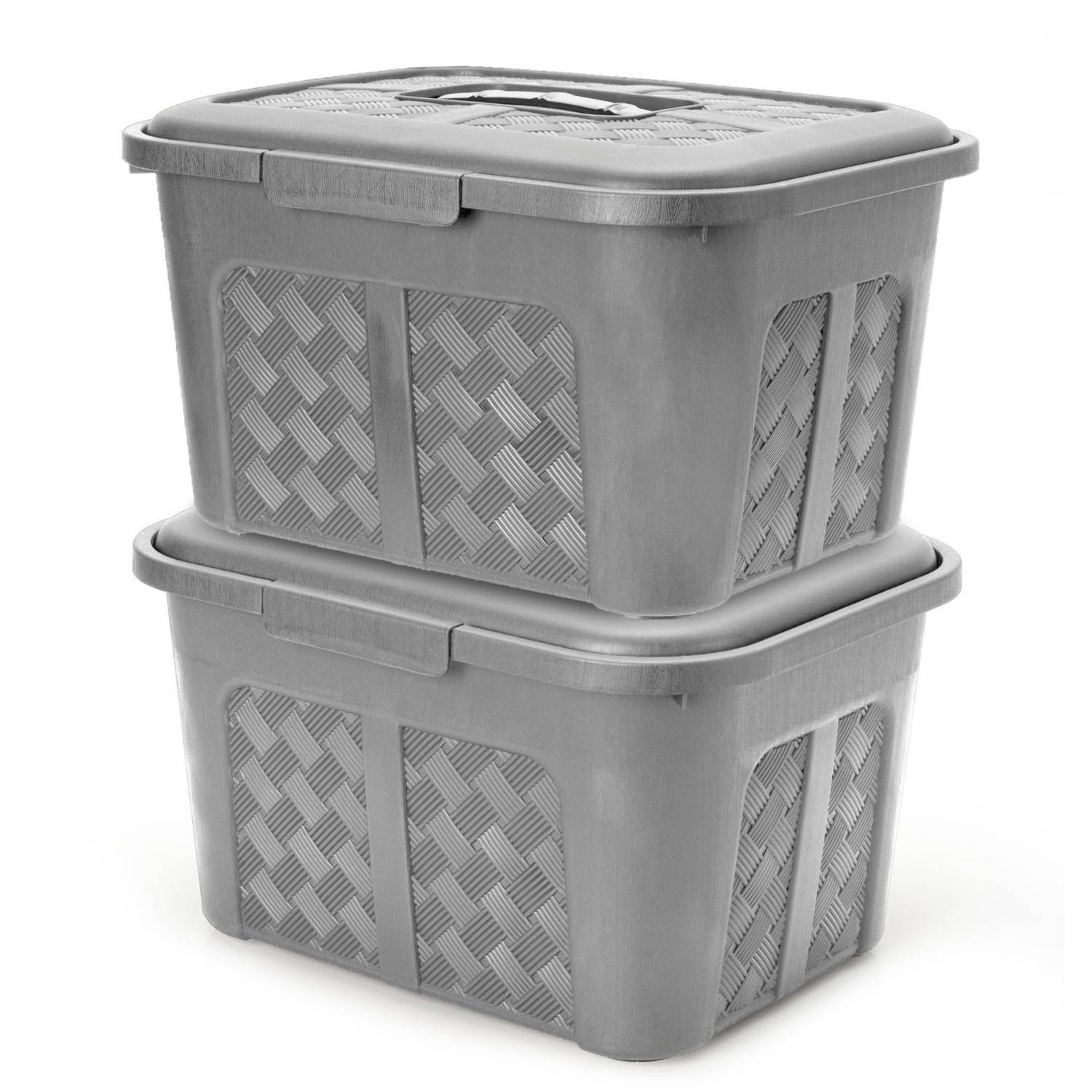 Set X2 Cajas organizadoras con tapa canasta mimbre plástico Gris