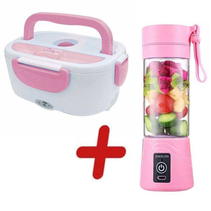 Combo Lonchera Porta Comidas Electrica+Licuadora Recargable 380ml Rs