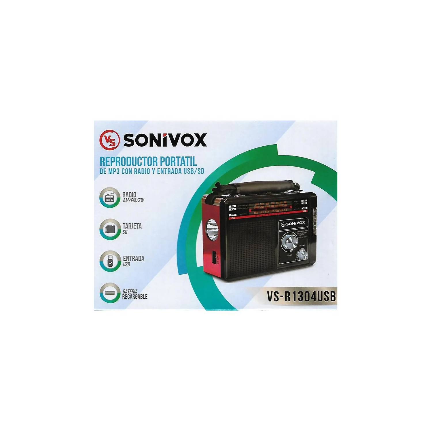 Radio Portátil Sonivox VS-R116 USB SD 4 Bandas AM FM SW1 SW2