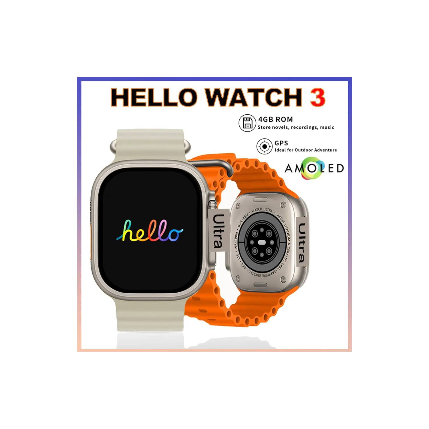 Reloj Inteligente Hello Watch 3+ 4g Rom Amoled Con 4 Correa