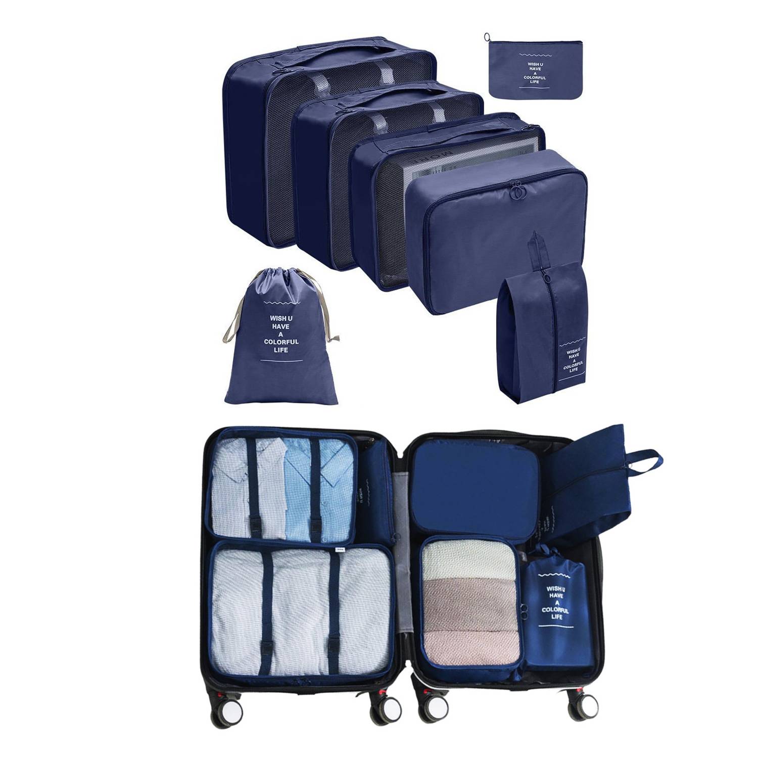 Organizadores de Viaje Multifuncional Kit X 7 Piezas Azul GENERICO