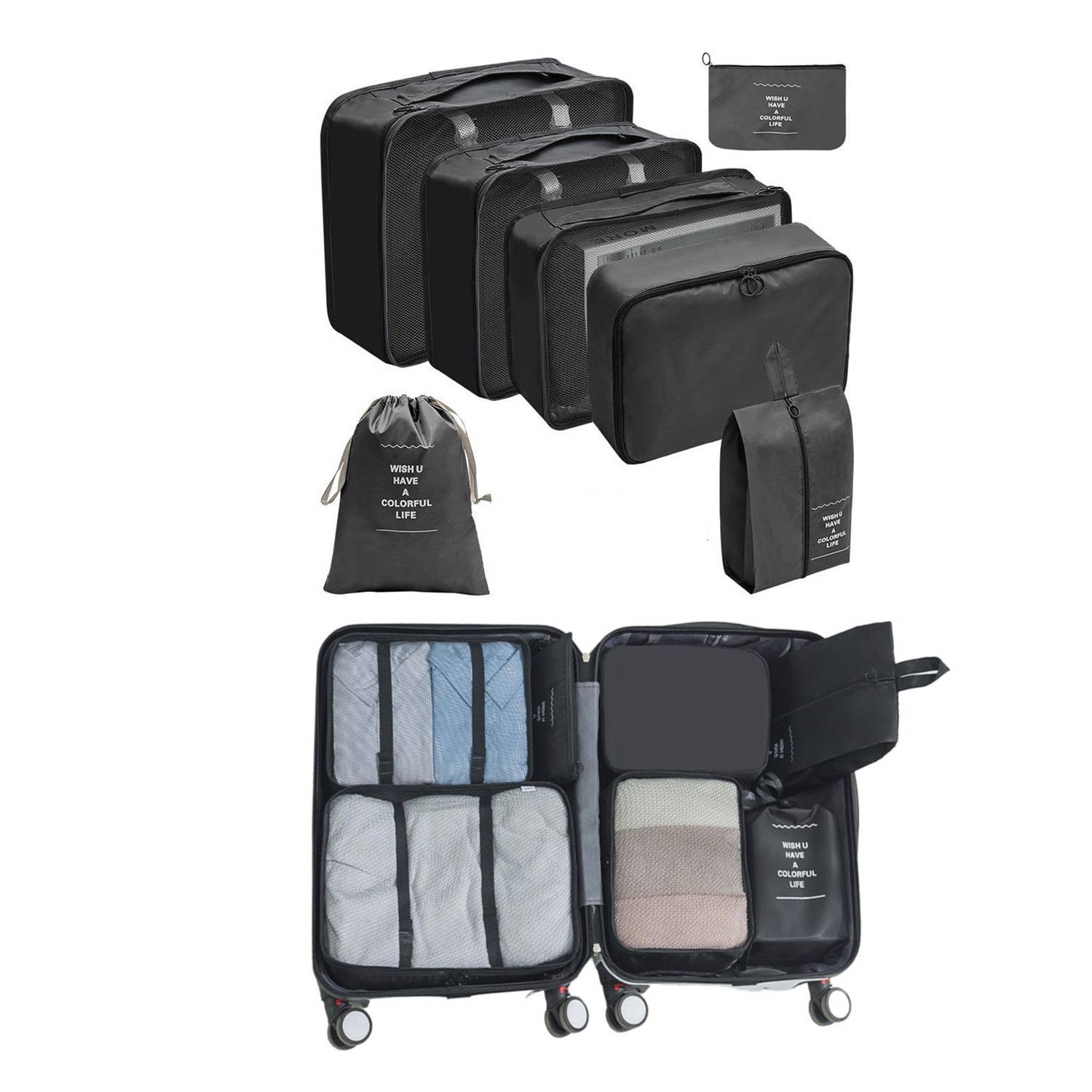  Maleta organizadora Bubm. Maleta de dos niveles para viajes con  bolsillo para accesorios electrónicos, Negro 3 PCS : Electrónica