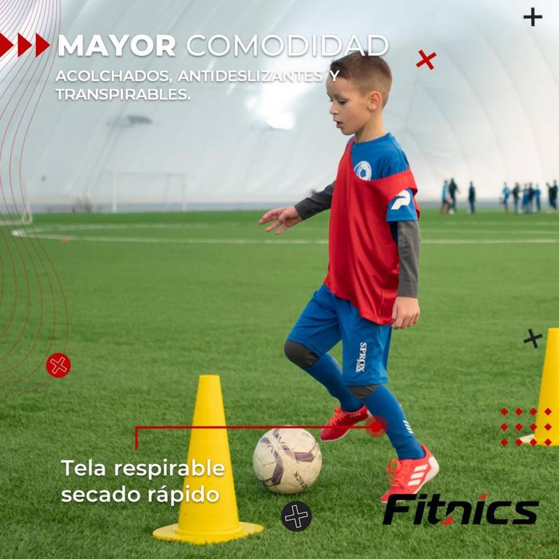 FITNICS Medias Futbol Niños Antideslizantes Set 2 + Pantorrillera - Azul